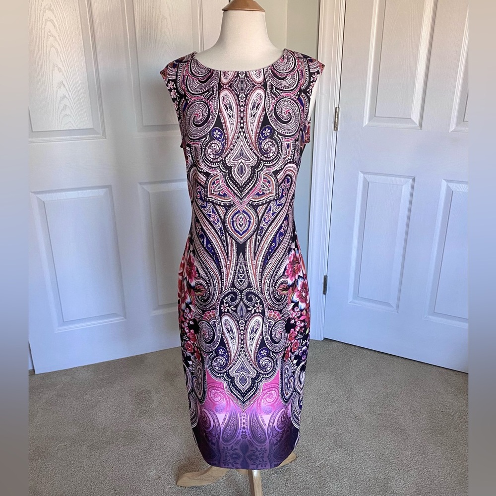 New York & Company Stretch Sheath Colorful Paisley Dress
